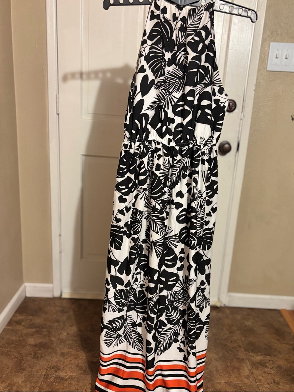 H&M Black and White Printed Dress with Satin Trim